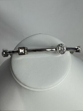 Graziano CN Silver Tone Crystal Bangle Bracelet Geometric Modern